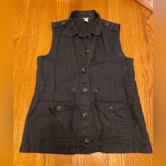 Forever21 Black Linen Button Up Vest with Draw Strings - Picture 3 of 13